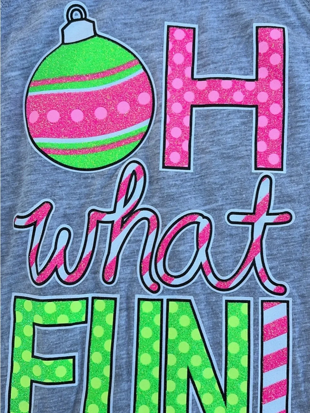 Justice Gray Long Sleeve Tee with Pink & Green Holiday Graphic